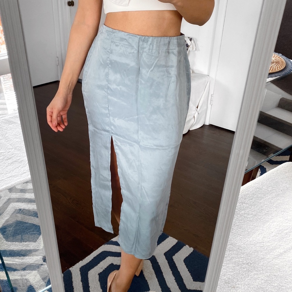 🐚 HM BLUE GREY HIGH WAIST SLIT MIDI SKIRT!